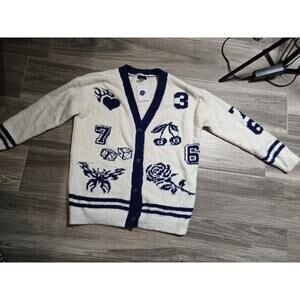 Forever 21 Cream And Blue Cardigan Sweater Women’s Size Medium
